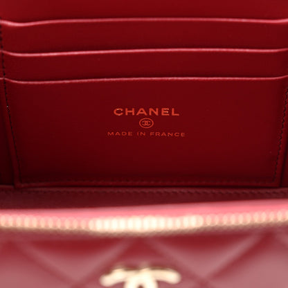 Lambskin Quilted Small Top Handle Vanity Case With Chain Burgundy