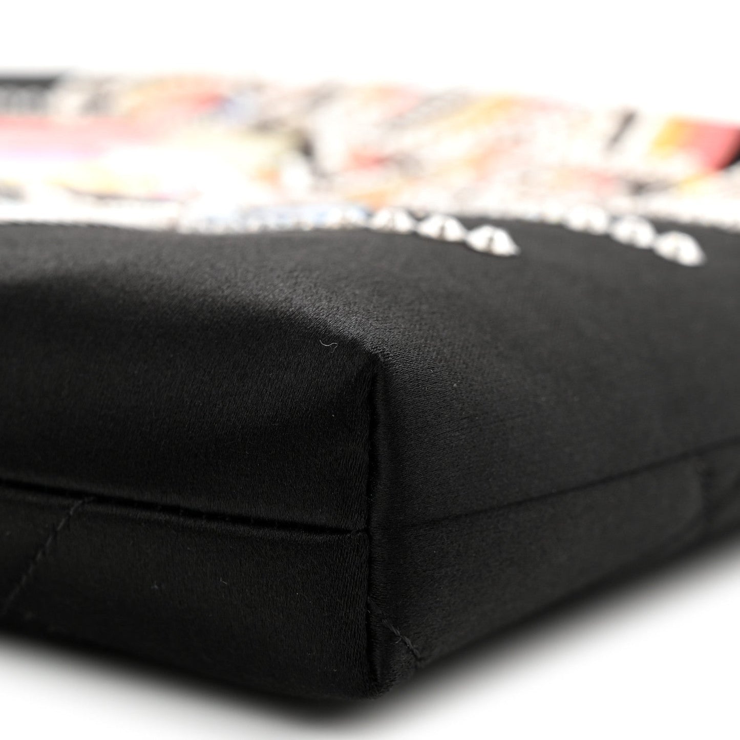 Satin Sequin Pearl Crystal Roller Skate Quilted Clutch With Chain Black Multicolor