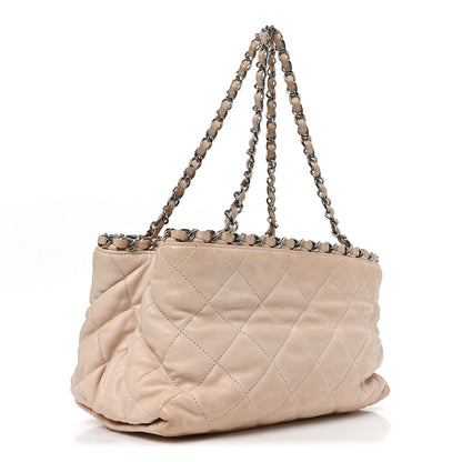 Lambskin Quilted Mini Chain Me Tote Light Beige