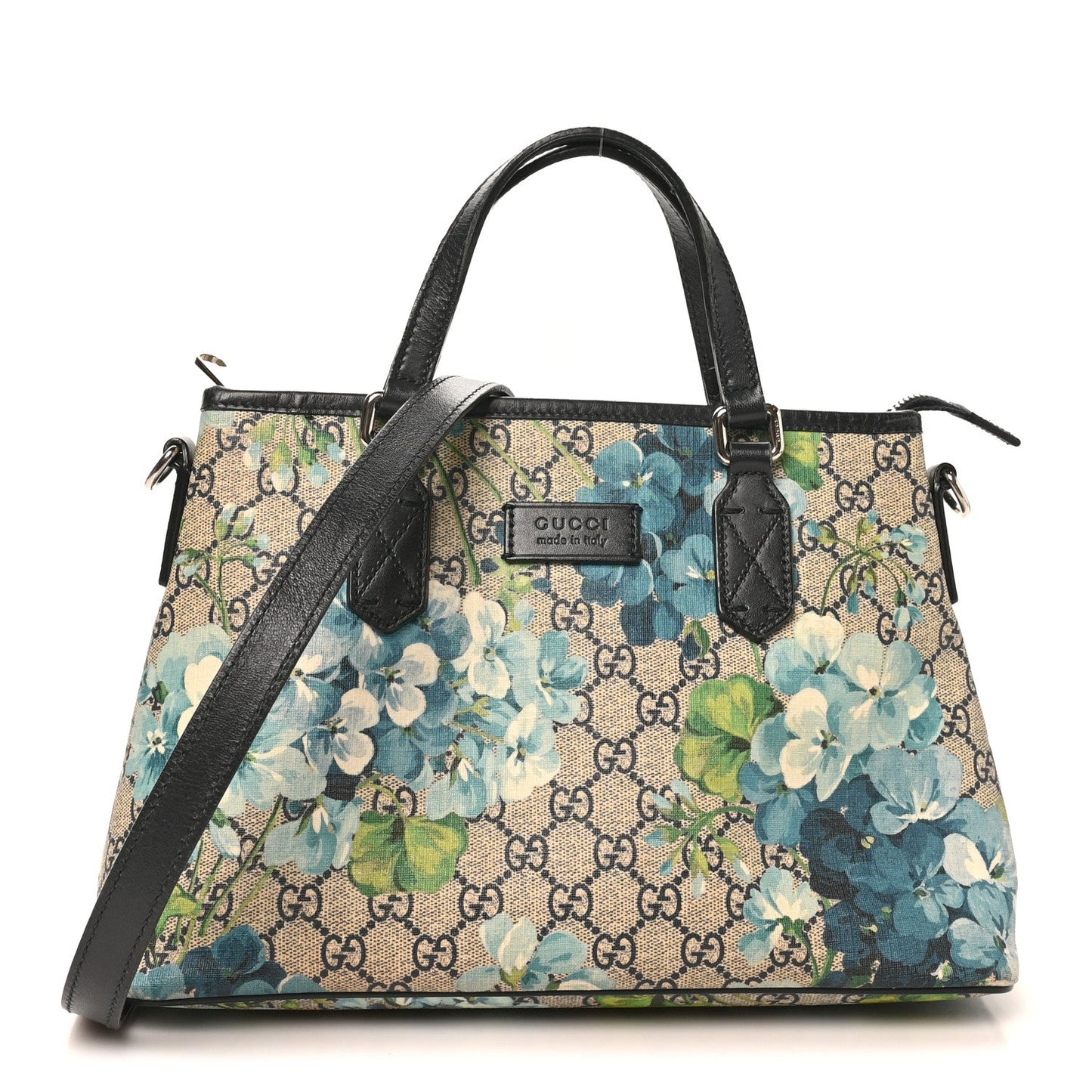 GG Supreme Monogram Blooms Small Zippered Tote Blue