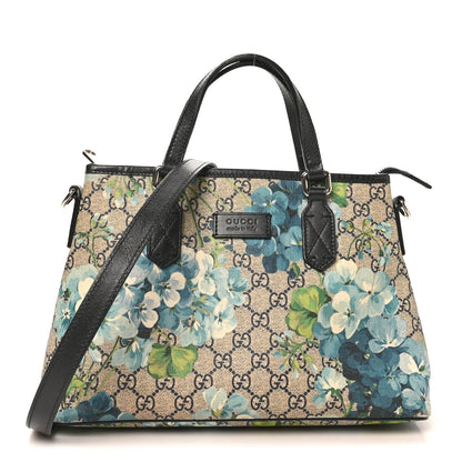 GG Supreme Monogram Blooms Small Zippered Tote Blue