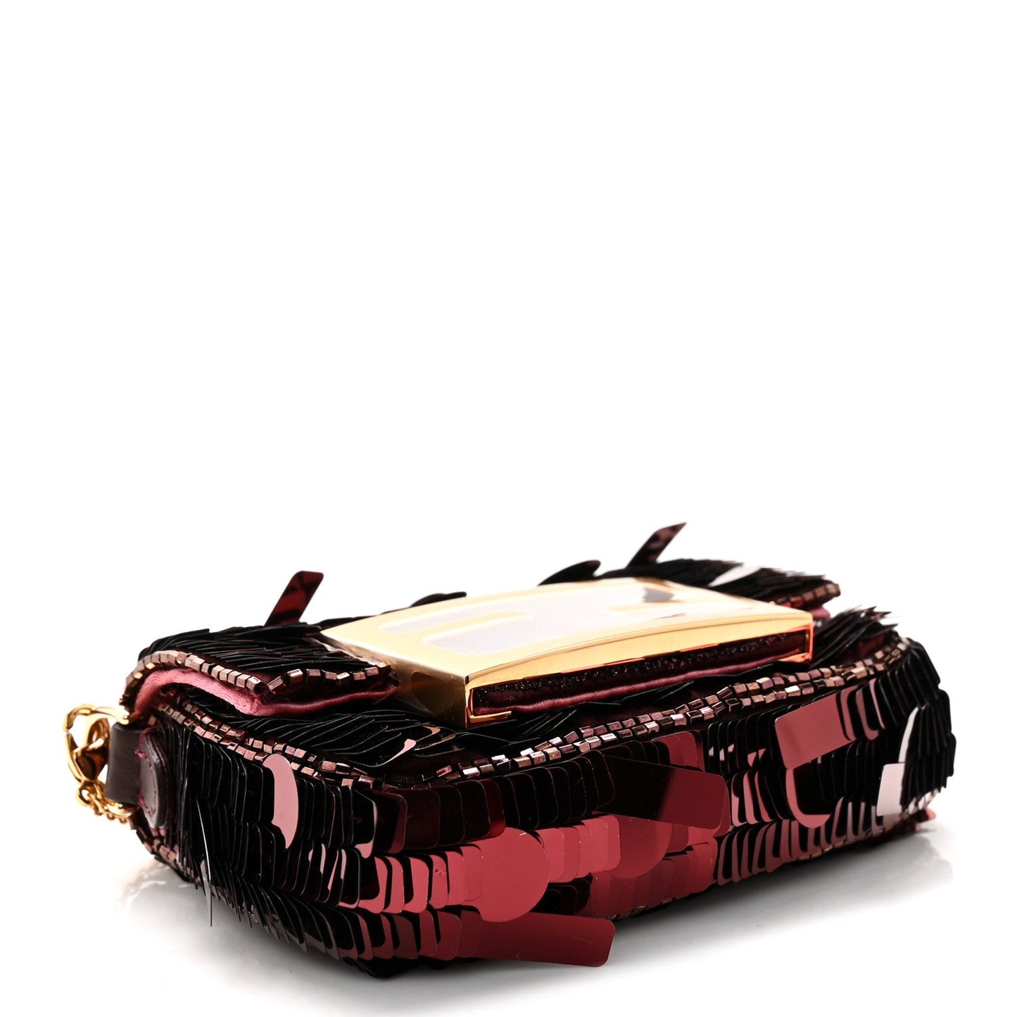 Sequin Paillettes Shiny Nappa Sex and the City Nano Maxi Buckle Baguette Charm Granata