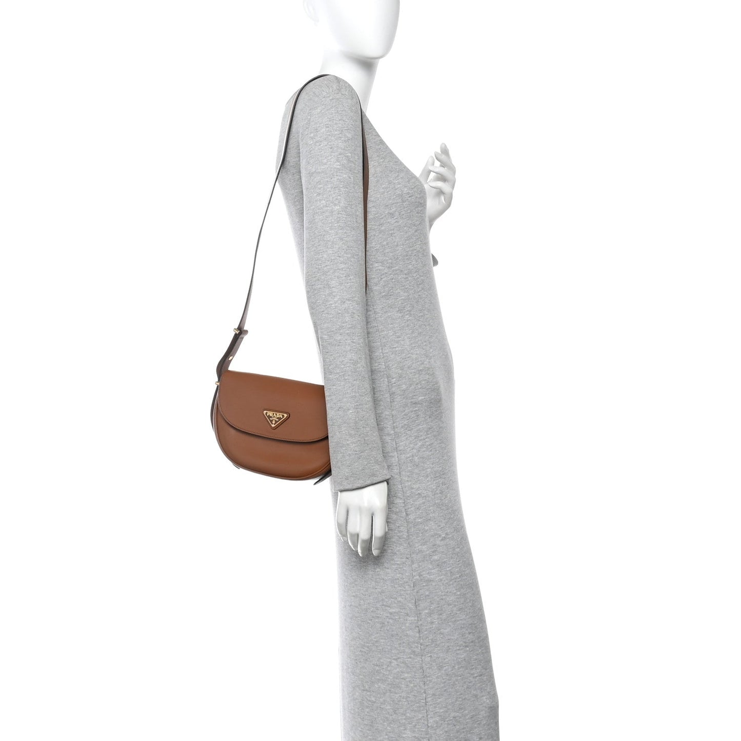 Soft Calfskin Traingle Arque Flap Shoulder Bag Cognac