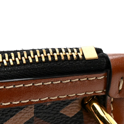 Coated Canvas Medium La Greca Signature Pouch Black Caramel