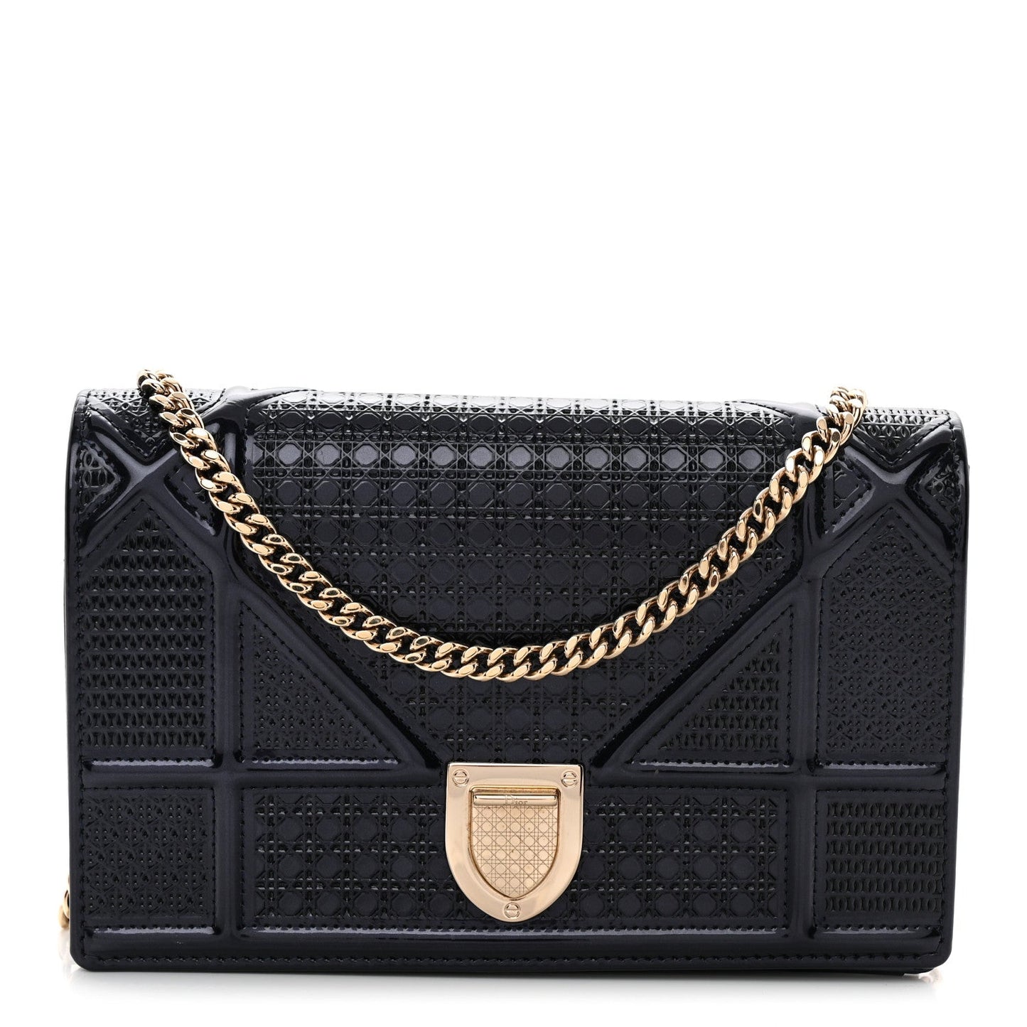 Metallic Patent Micro-Cannage Baby Diorama Flap Bag Navy Blue