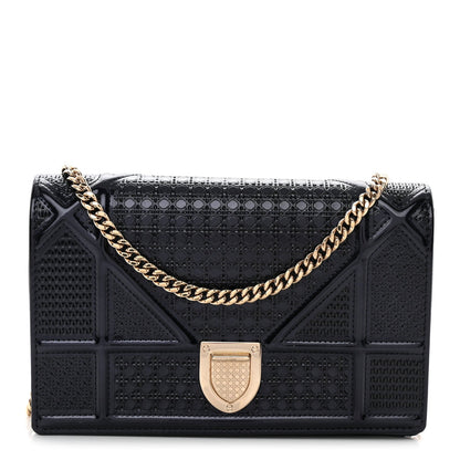 Metallic Patent Micro-Cannage Baby Diorama Flap Bag Navy Blue