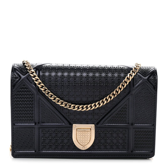 Metallic Patent Micro-Cannage Baby Diorama Flap Bag Navy Blue