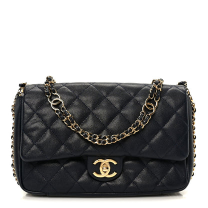 Caviar Quilted Small CC You Flap Navy