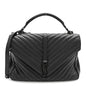 Sheepskin Matelasse Chevron Monogram Monochrome Large College Satchel Black