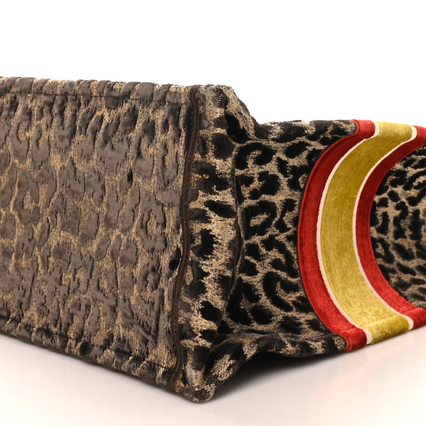 Canvas Velvet Embroidered Large Leopard Book Tote Tote Beige