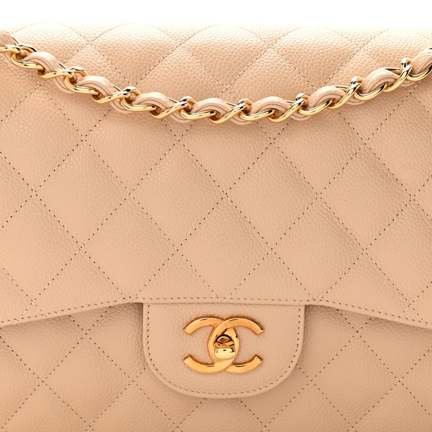 Caviar Quilted Jumbo Double Flap Light Beige