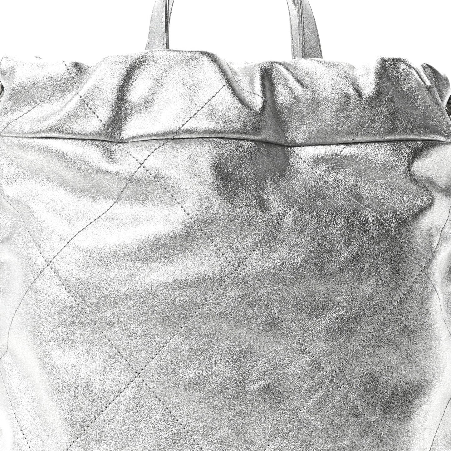 Metallic Calfskin Quilted Chanel 22 Backpack Silver