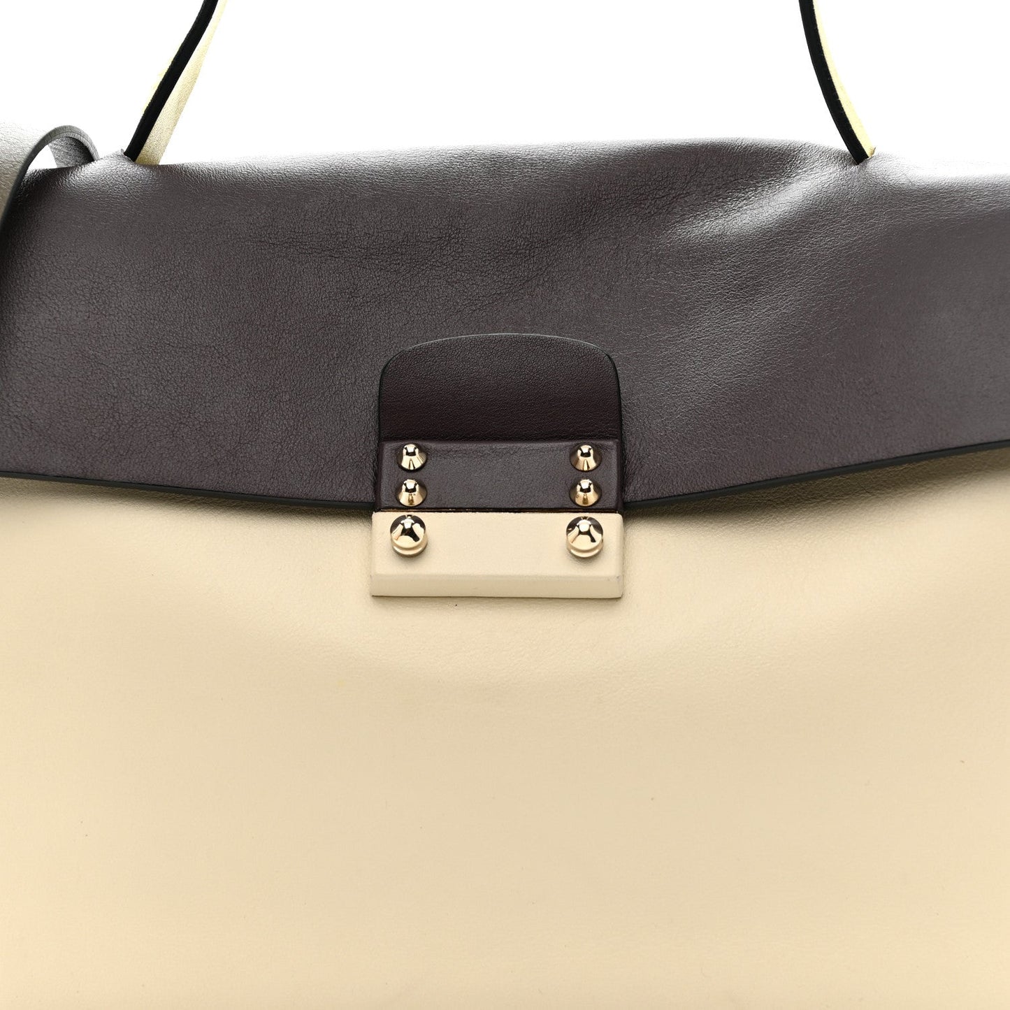 Calfskin Colorblock Mime Single Handle Bag Cream Burgundy Multicolor