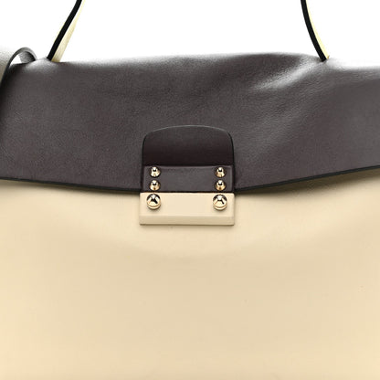 Calfskin Colorblock Mime Single Handle Bag Cream Burgundy Multicolor