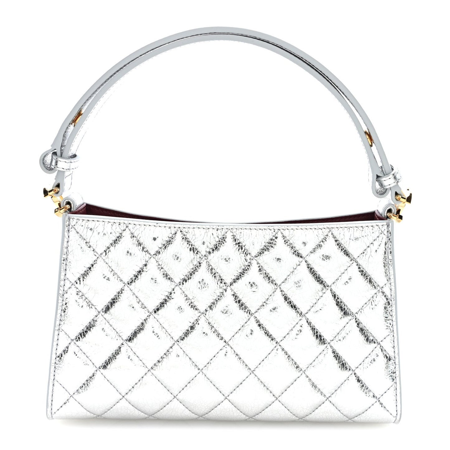 Metallic Aged Calfskin Quilted Hobo Bag Silver