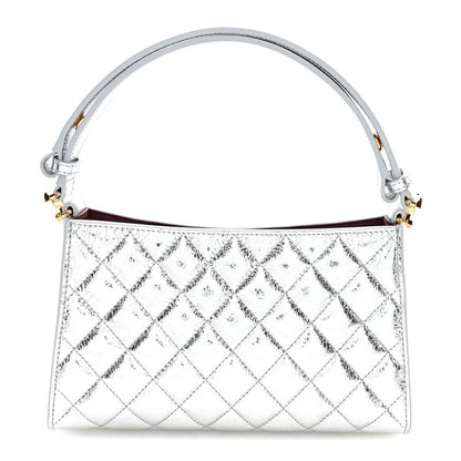 Metallic Aged Calfskin Quilted Hobo Bag Silver