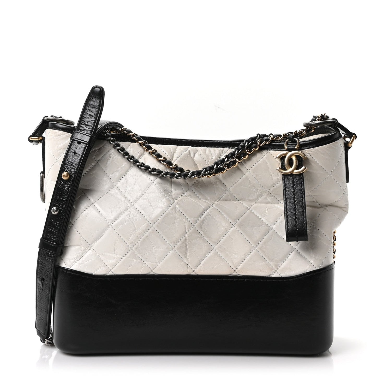 Aged Calfskin Quilted Medium Gabrielle Hobo Black White
