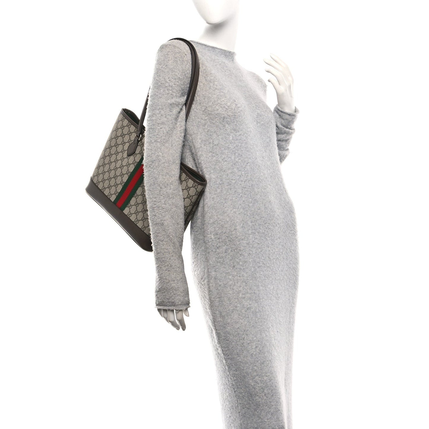 GG Supreme Monogram Textured Calfskin Web Small Ophidia Shoulder Tote Bag Beige Ebony New Acero