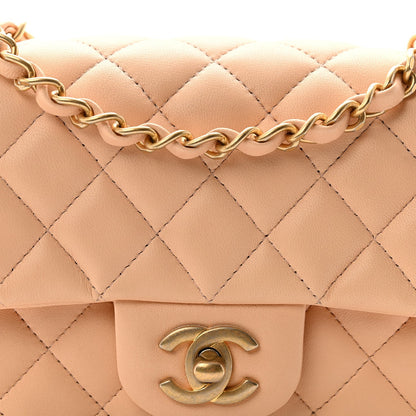 Lambskin Quilted Mini Rectangular Flap Beige