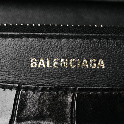 Shiny Calfskin Logo Crocodile Embossed Ville Wallet on Chain Black