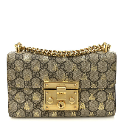 GG Supreme Monogram Bees Small Padlock Shoulder Bag Black