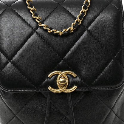 Lambskin Quilted Logo Mini Backpack Black