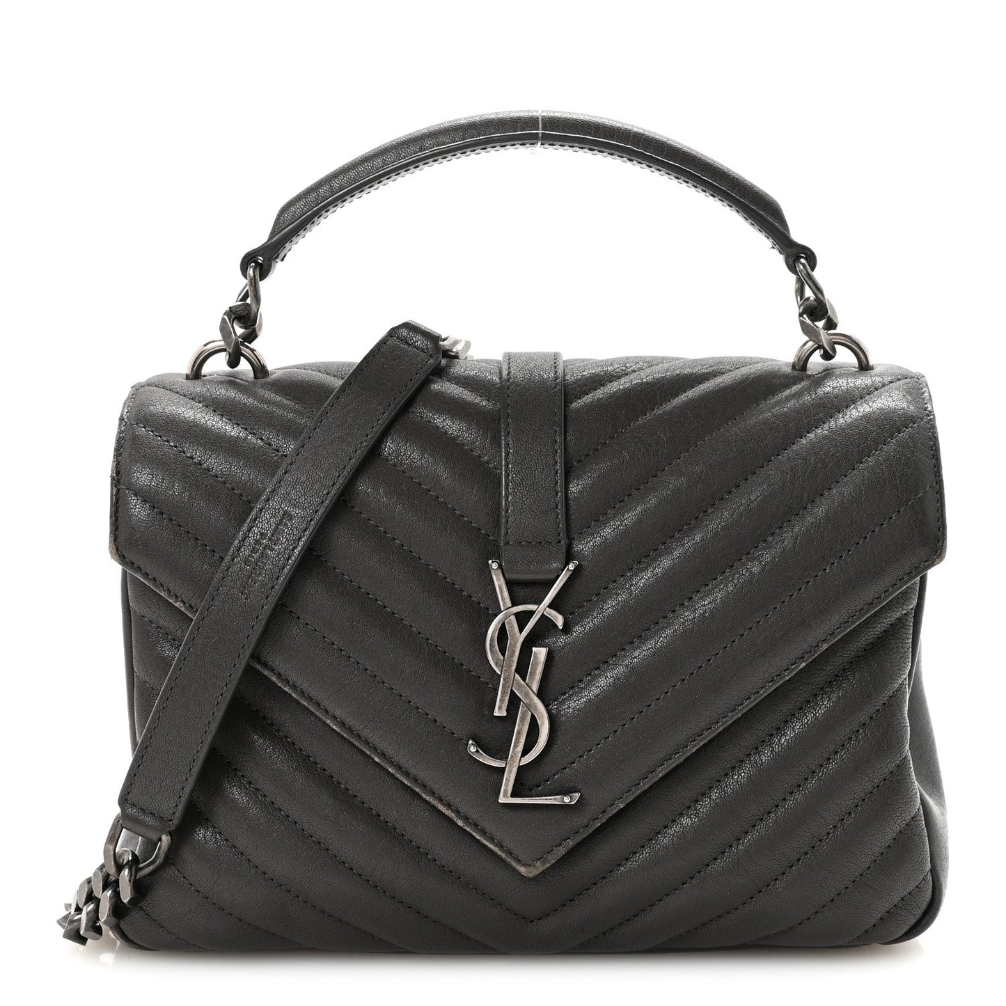 Sheepskin Matelasse Chevron Monogram Medium College Bag Asphalt