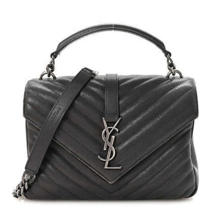Sheepskin Matelasse Chevron Monogram Medium College Bag Asphalt