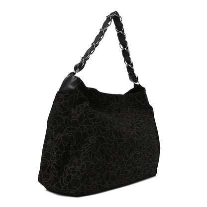 Suede Camellia Hobo Bag Black
