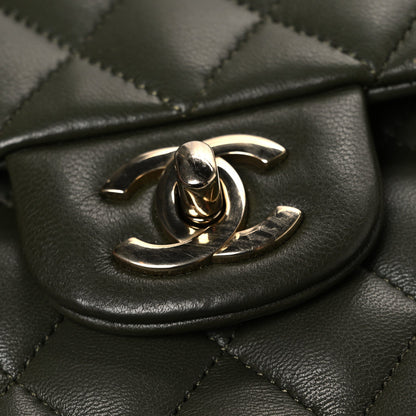 Lambskin Quilted Medium Double Flap Khaki