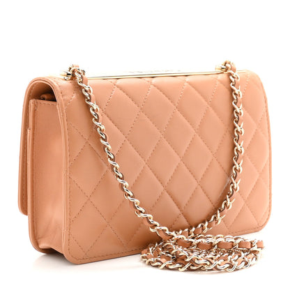 Lambskin Quilted Trendy CC Wallet On Chain WOC Camel