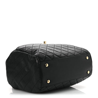 Lambskin Quilted Drawstring Bag Black