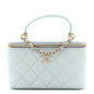 Lambskin Quilted Small Top Handle Vanity Case With Chain Light Blue