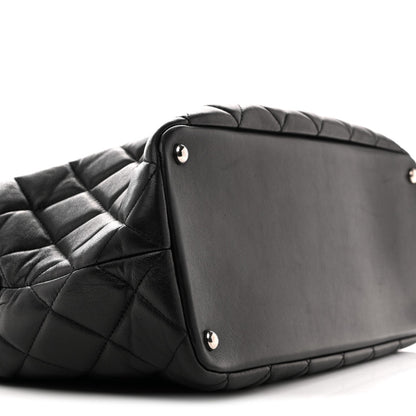 Lambskin Quilted Chic and Soft Shopping Tote Black