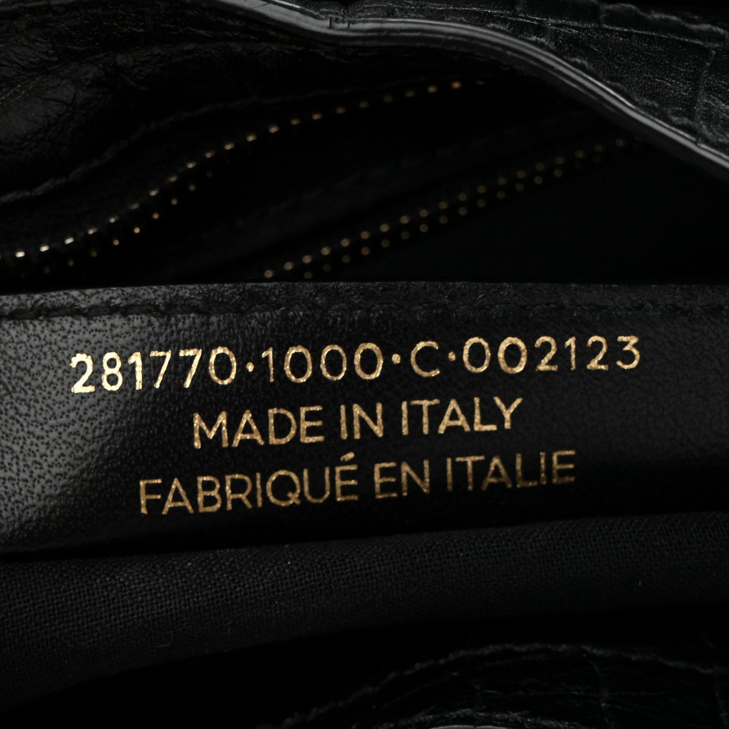 Calfskin Crocodile Embossed Giant 12 Gold Hardware City Black