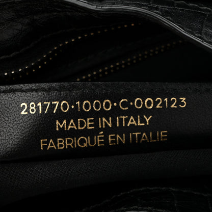 Calfskin Crocodile Embossed Giant 12 Gold Hardware City Black