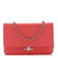 Grained Calfskin Quilted CC Box Wallet On Chain WOC Pink