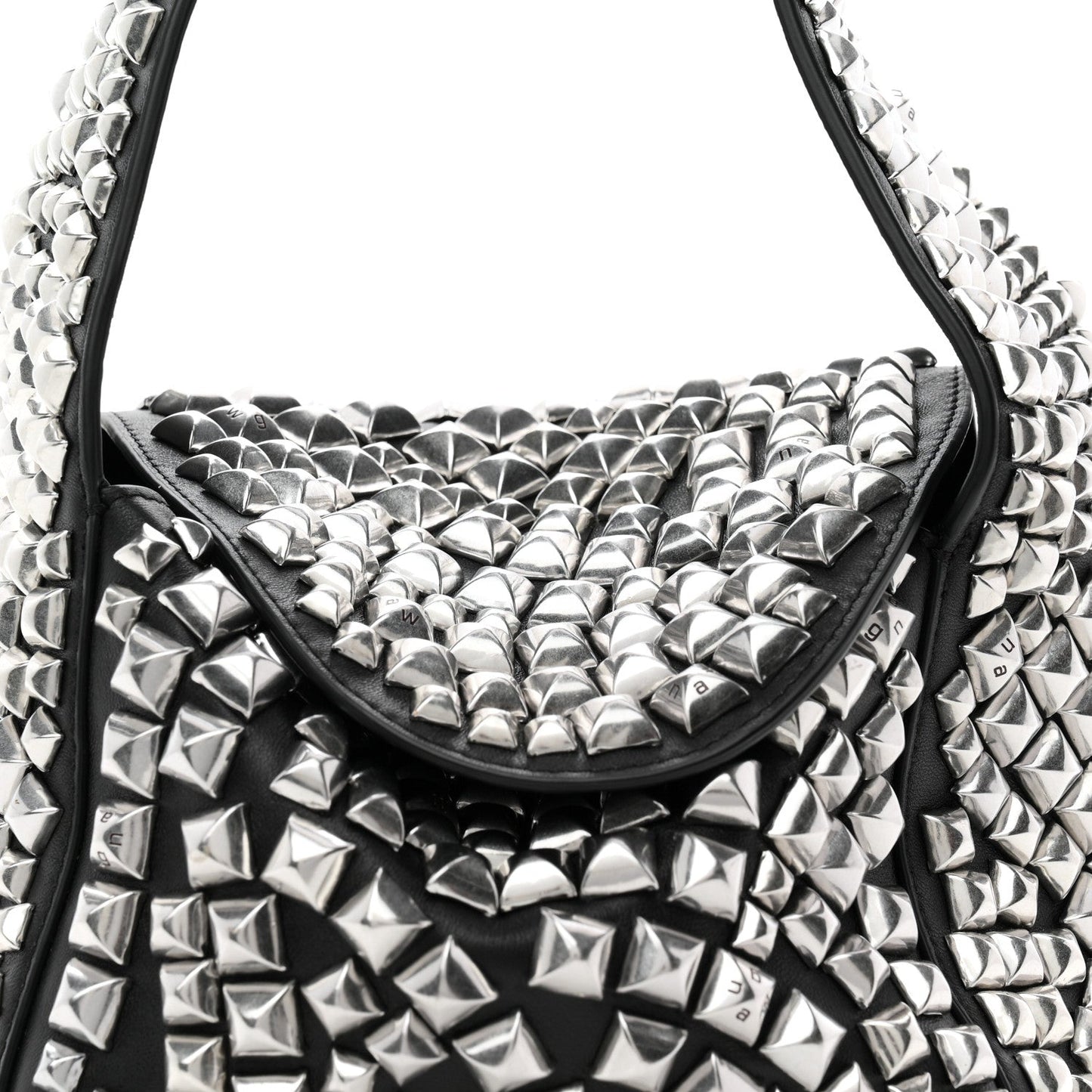 Sheepskin Studded Small Spike Hobo Black