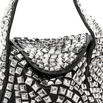 Sheepskin Studded Small Spike Hobo Black
