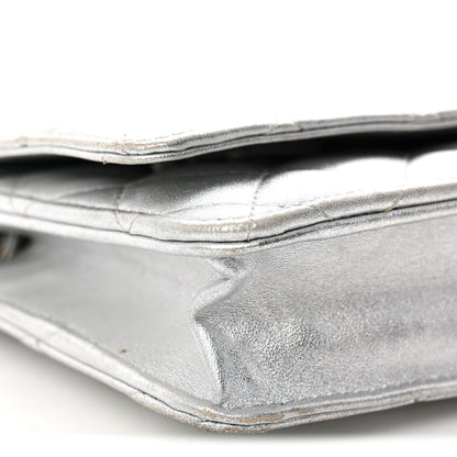 Metallic Lambskin Quilted Wallet On Chain WOC Silver