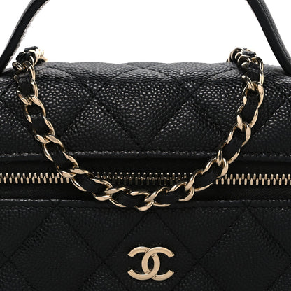 Caviar Quilted Top Handle Slim Vanity With Chain Black