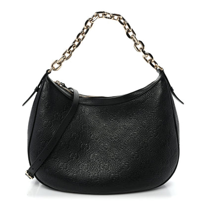 GG Grainy Calfskin Emblem Large Half Moon Shoulder Bag Black