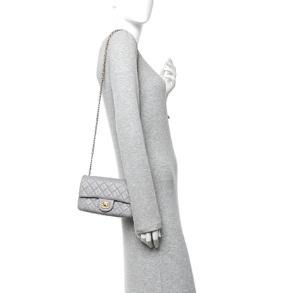 Lambskin Quilted Mini Rectangular Pearl Crush Flap Grey