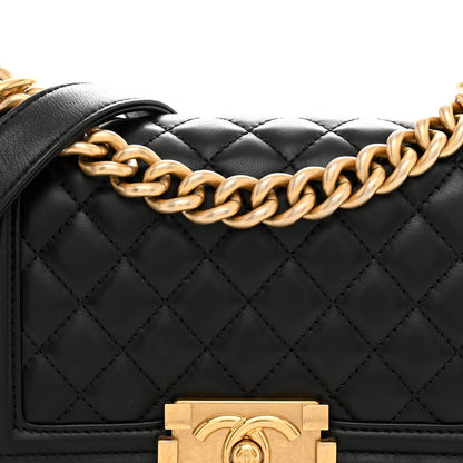 Lambskin Quilted Small Boy Flap Black