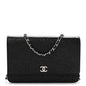 Lambskin Camellia Embossed Wallet On Chain WOC Black
