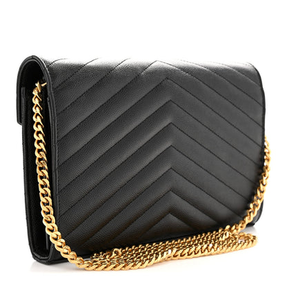 Grain De Poudre Matelasse Chevron Monogram Chain Wallet Black