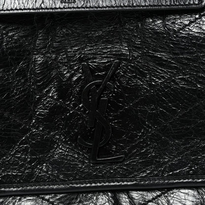Crinkled Calfskin Matelasse Monogram Medium Niki Chain Satchel Black