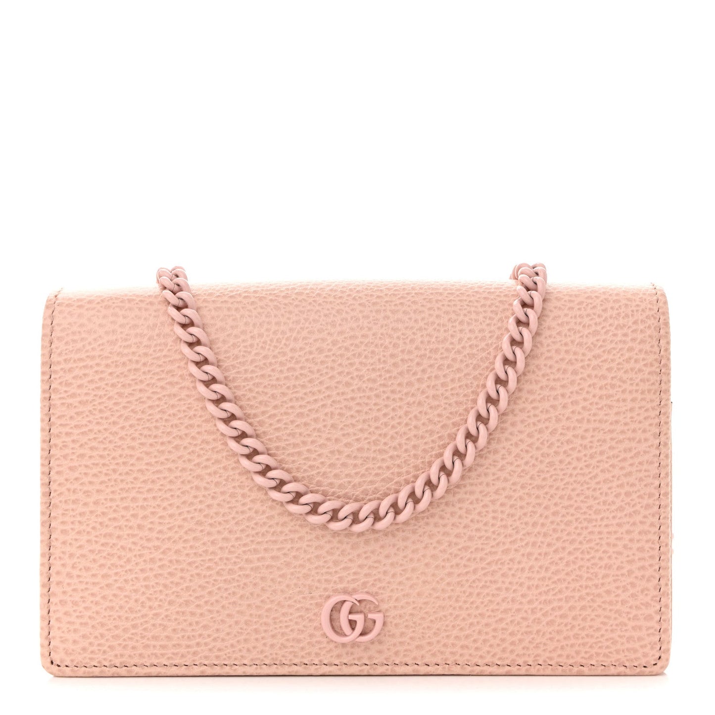 Dollar Calfskin Enamel Monochrome Mini GG Marmont Chain Wallet Perfect Pink