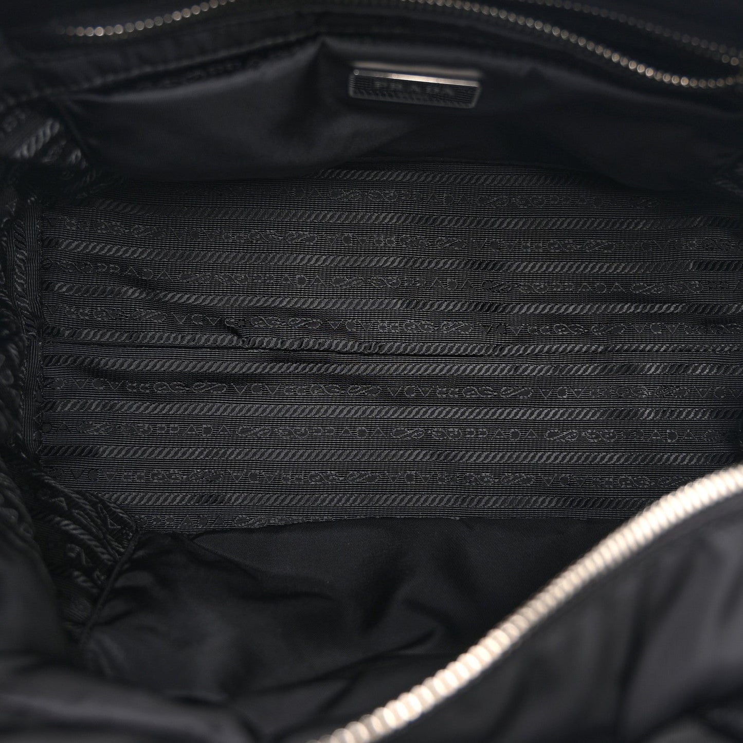 Re-Nylon Nappa Triangle Quilted Padded Small Double Handled Zip Tote Black