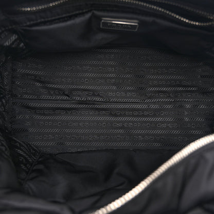 Re-Nylon Nappa Triangle Quilted Padded Small Double Handled Zip Tote Black